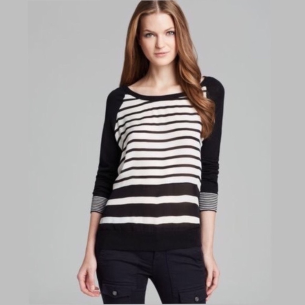 JOIE Malena Silk Striped Black Pullover Sweater XS